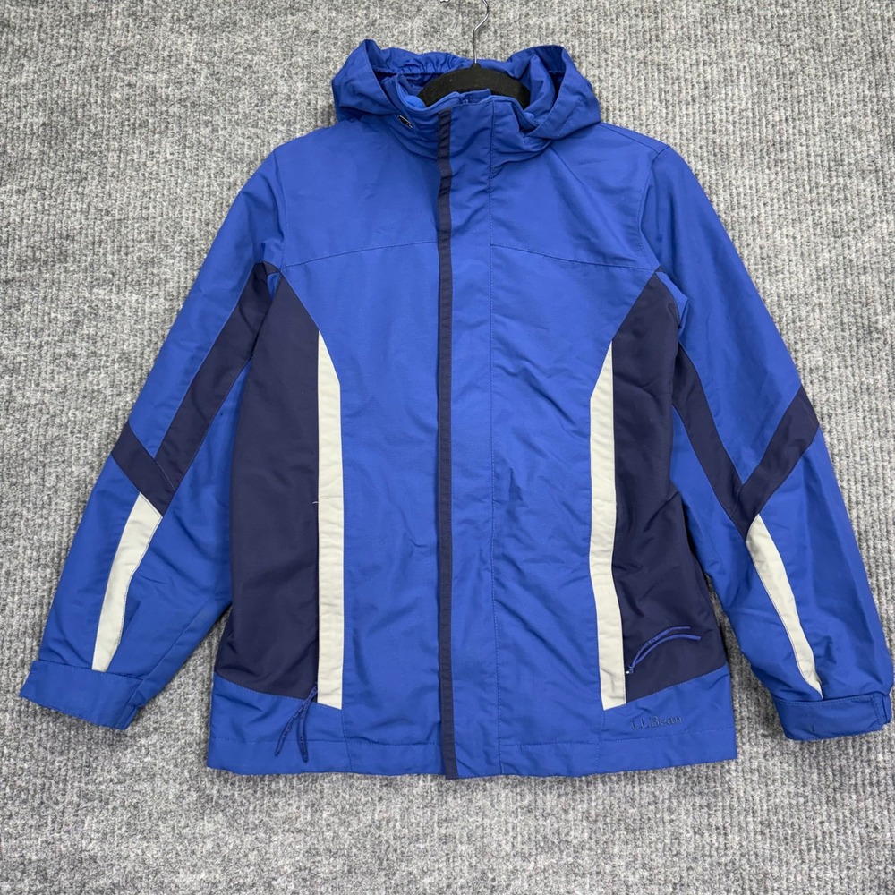 LL Bean Kids M 10-12 Blue Hooded Rain Jacket Windbreaker Fall